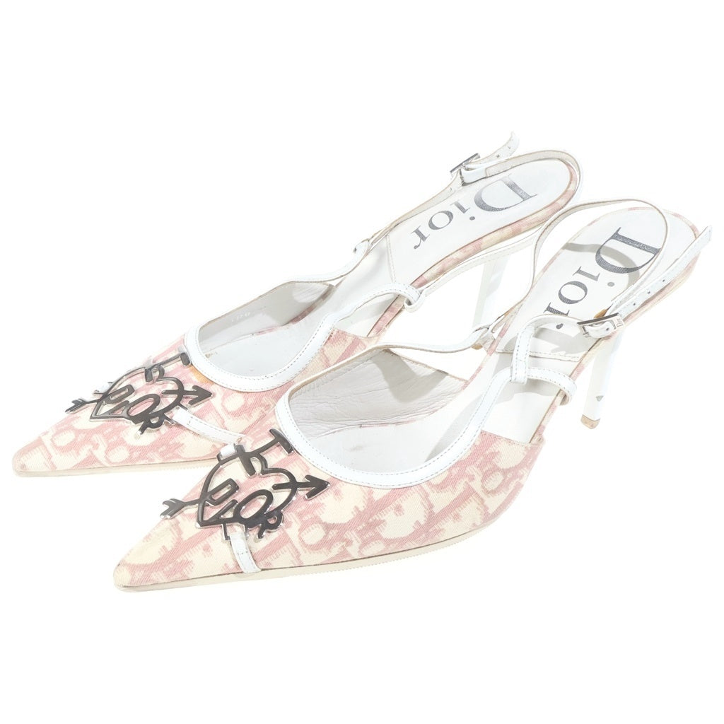 Christian Dior(クリスチャンディオール) Trotter トロッターヒールパンプス シューズ キャンバス ピンク/ベージュ レディース
