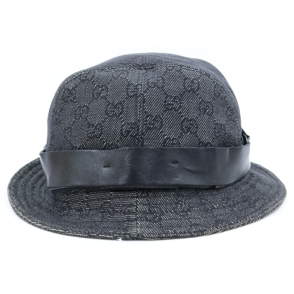GUCCI(グッチ) GGキャンバス 総柄 バケットハット バケハ キャンバス レザー ブラック レディース
