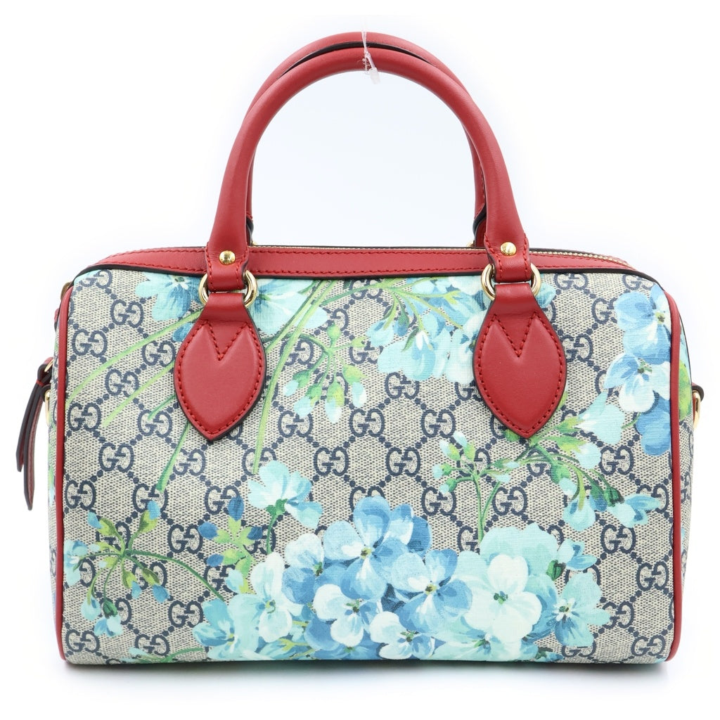GUCCI(グッチ) GGブルームス PVC レザー 2WAY ミニボストン ハンド ショルダーバッグ ゴールド金具 ネイビー/レッド 546314 レディース