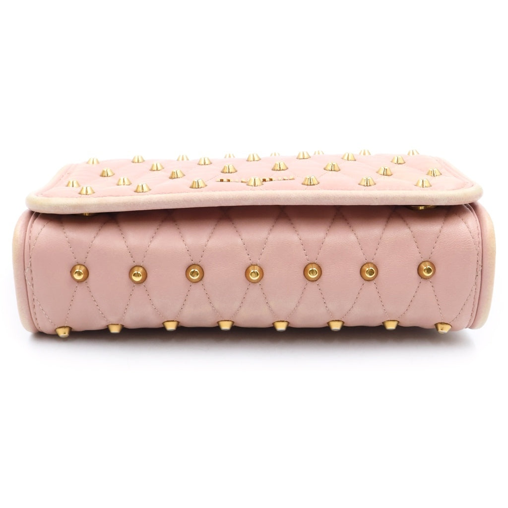 miumiu(ミュウミュウ) スタッズ キルティング レザー チェーン ショルダーバッグ ゴールド金具 ピンク 5BD041 レディース