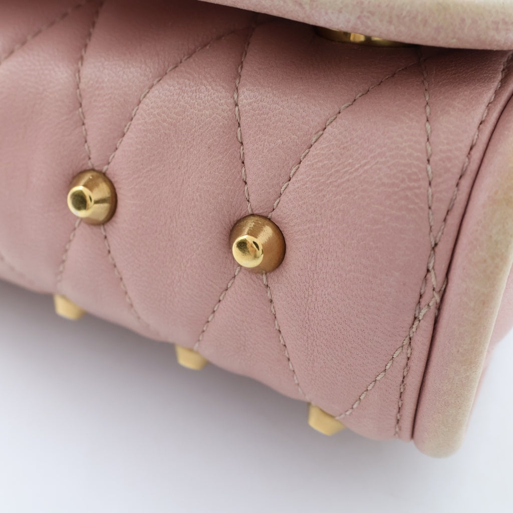 miumiu(ミュウミュウ) スタッズ キルティング レザー チェーン ショルダーバッグ ゴールド金具 ピンク 5BD041 レディース