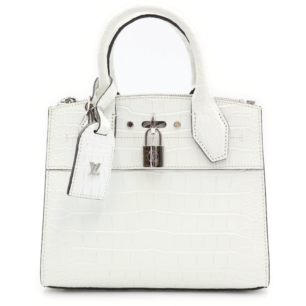 LOUIS VUITTON(ルイヴィトン) エキゾチック レザー シティ スティーマー MINI 2WAYハンドバッグ ショルダーバッグ ホワイト クロコレザー N84247 シルバー金具 レディース