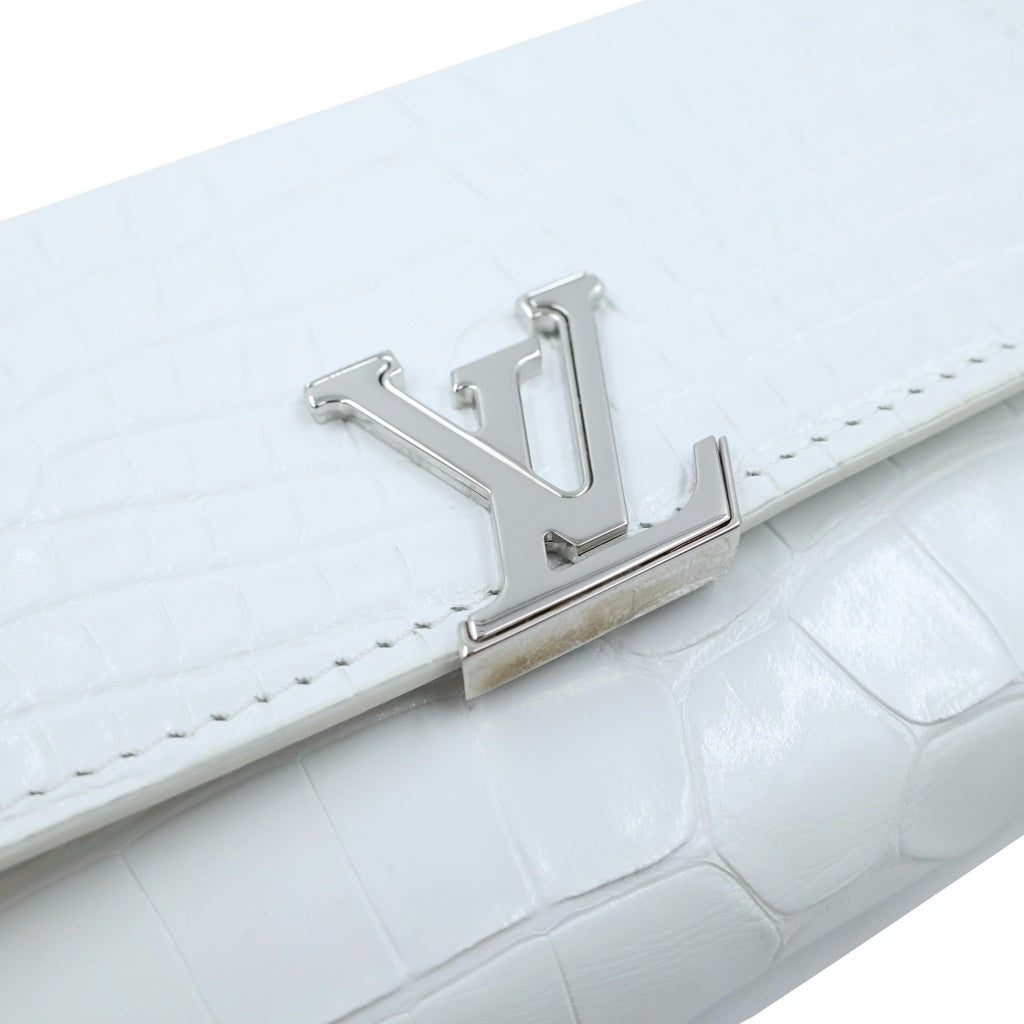 LOUIS VUITTON(ルイヴィトン) ポルトフォイユ・カプシーヌ コンパクトウォレット 三つ折り財布 ホワイト クロコレザー シルバー金具 レディース
