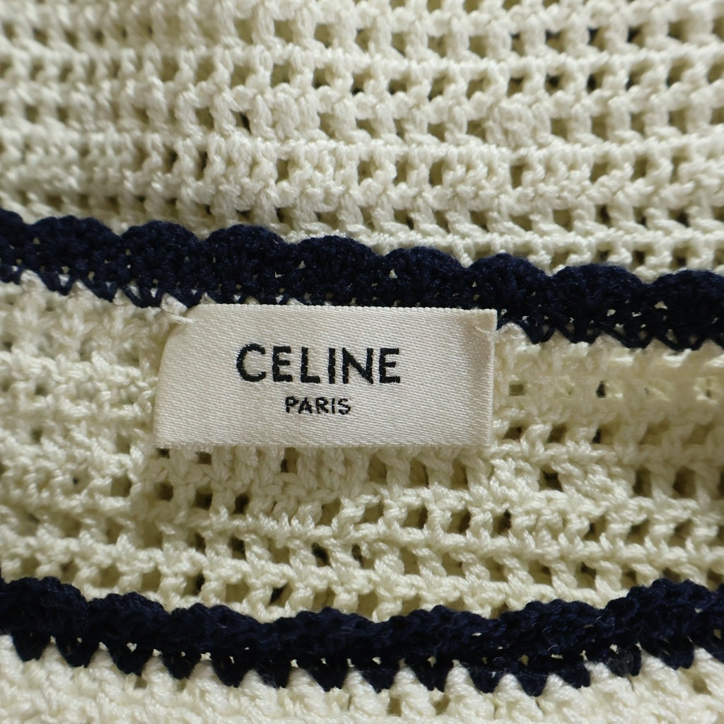 CELINE(セリーヌ) トリオンフ クロシェ クロップド キャミソール トップス ホワイト/ネイビー レディース