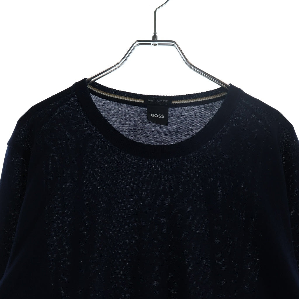 BOSS(ボス) ロングTシャツ 長袖ニット ネイビー ウール