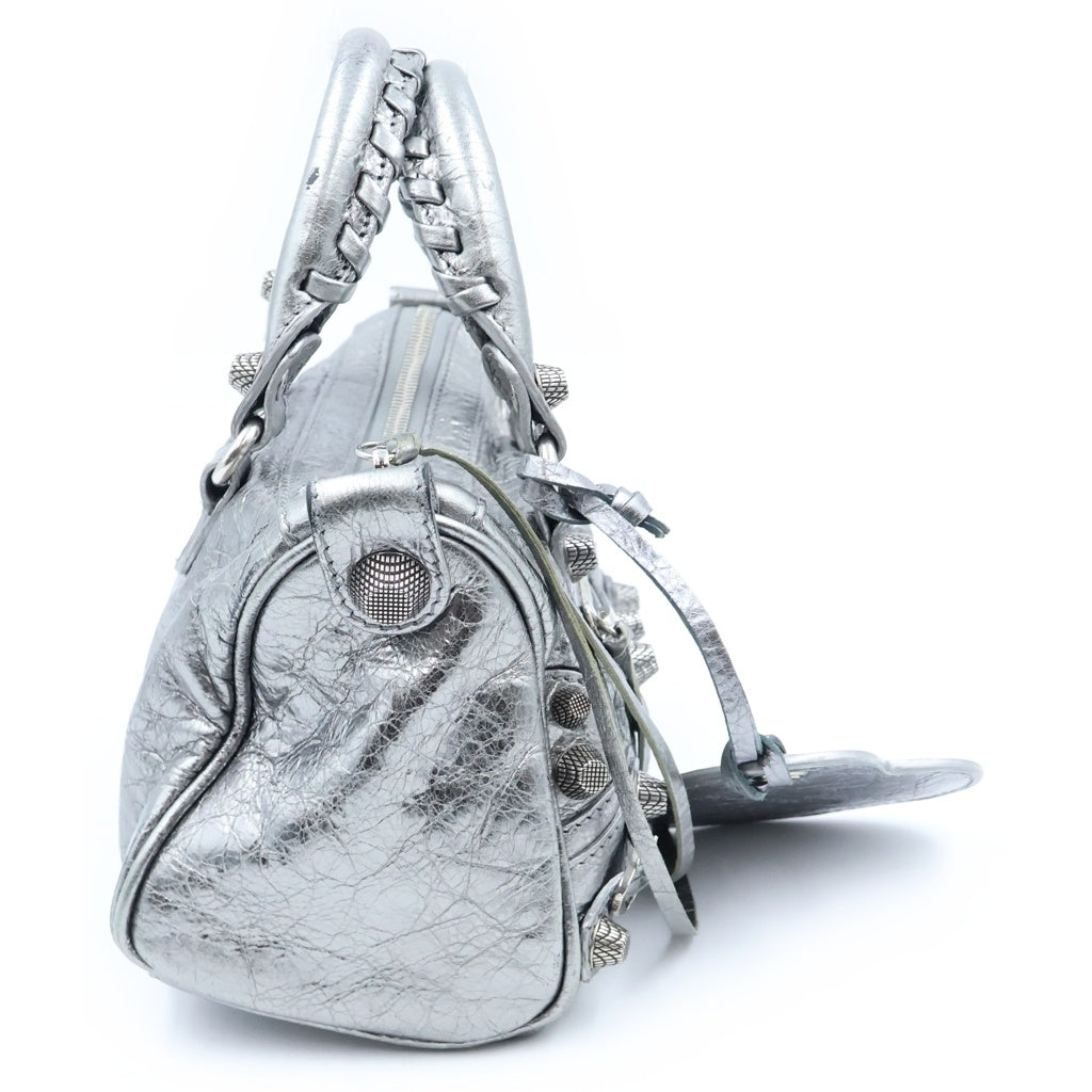 BALENCIAGA(バレンシアガ) ル・カゴール ミニ ダッフルバッグ 2WAYハンドバッグ ショルダーバッグ ミニバッグ シルバー レザー 743356 シルバー金具 レディース