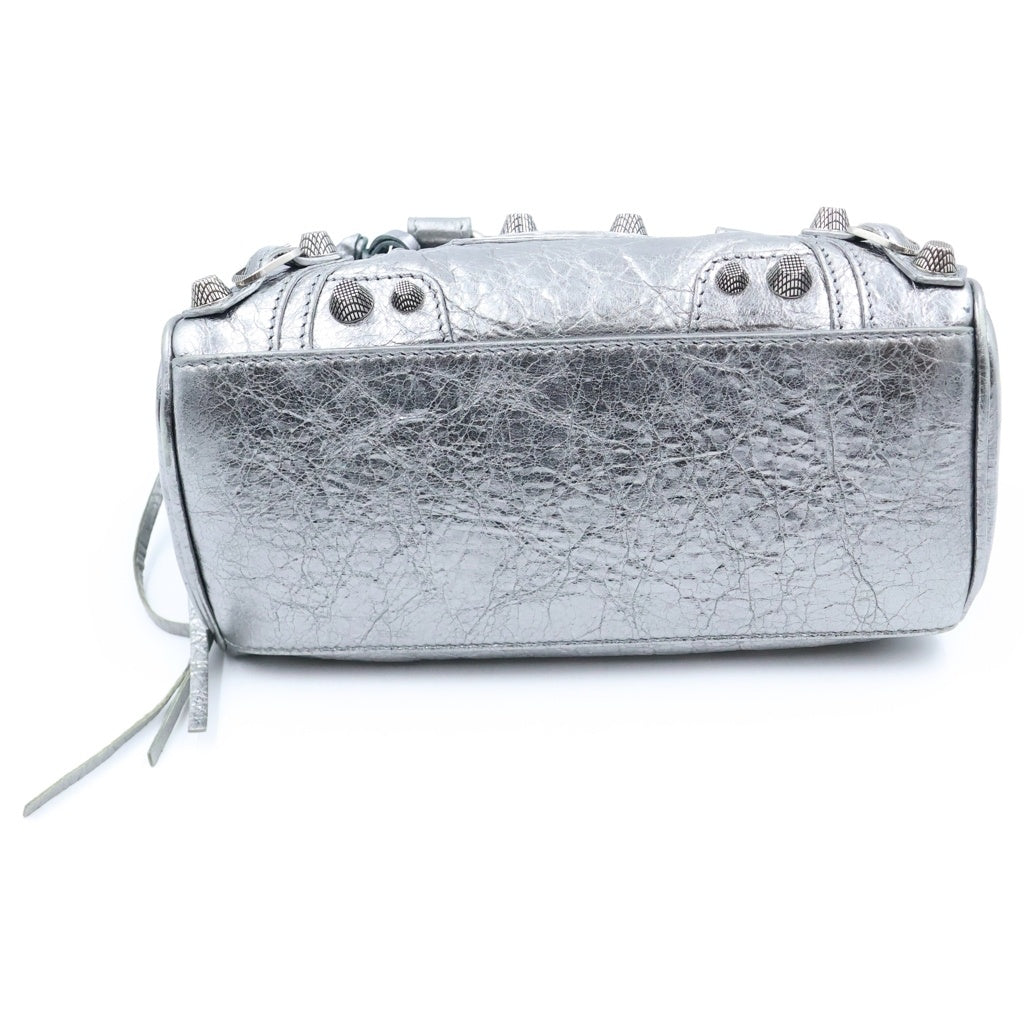 BALENCIAGA(バレンシアガ) ル・カゴール ミニ ダッフルバッグ 2WAYハンドバッグ ショルダーバッグ ミニバッグ シルバー レザー 743356 シルバー金具 レディース