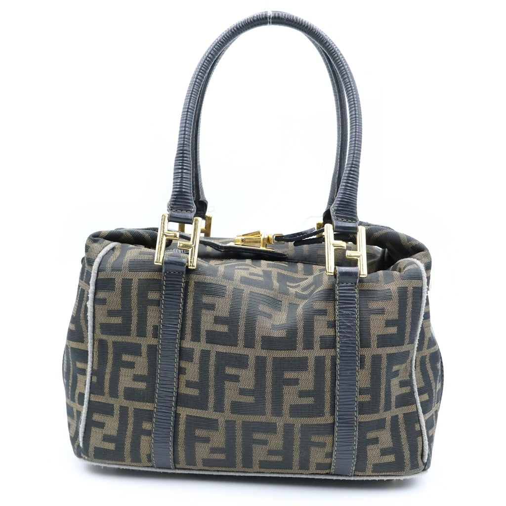FENDI(フェンディ) ズッカ ミニボストンバッグ ハンドバッグ ブラウン×ブラック レザー×キャンバス ゴールド金具 レディース