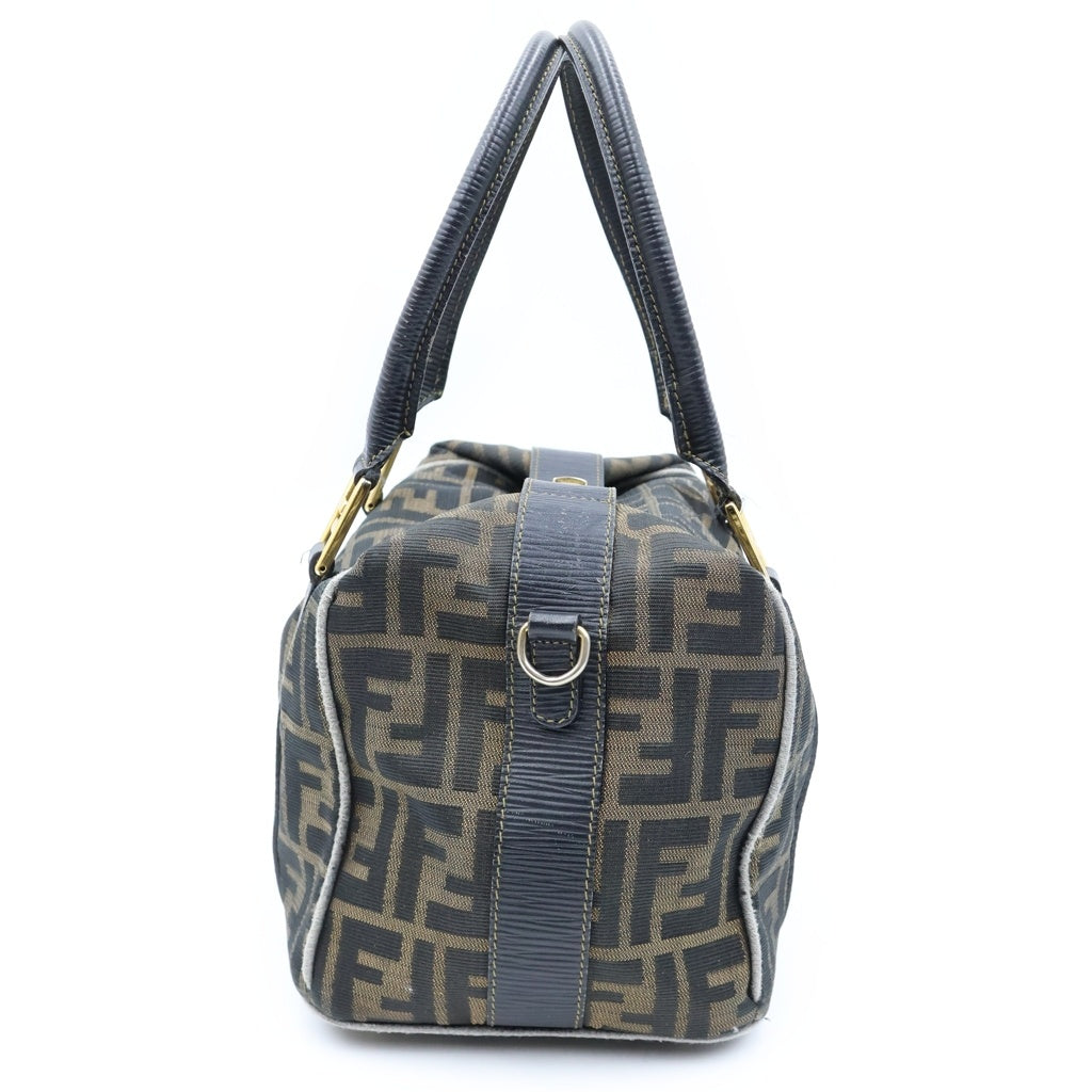 FENDI(フェンディ) ズッカ ミニボストンバッグ ハンドバッグ ブラウン×ブラック レザー×キャンバス ゴールド金具 レディース