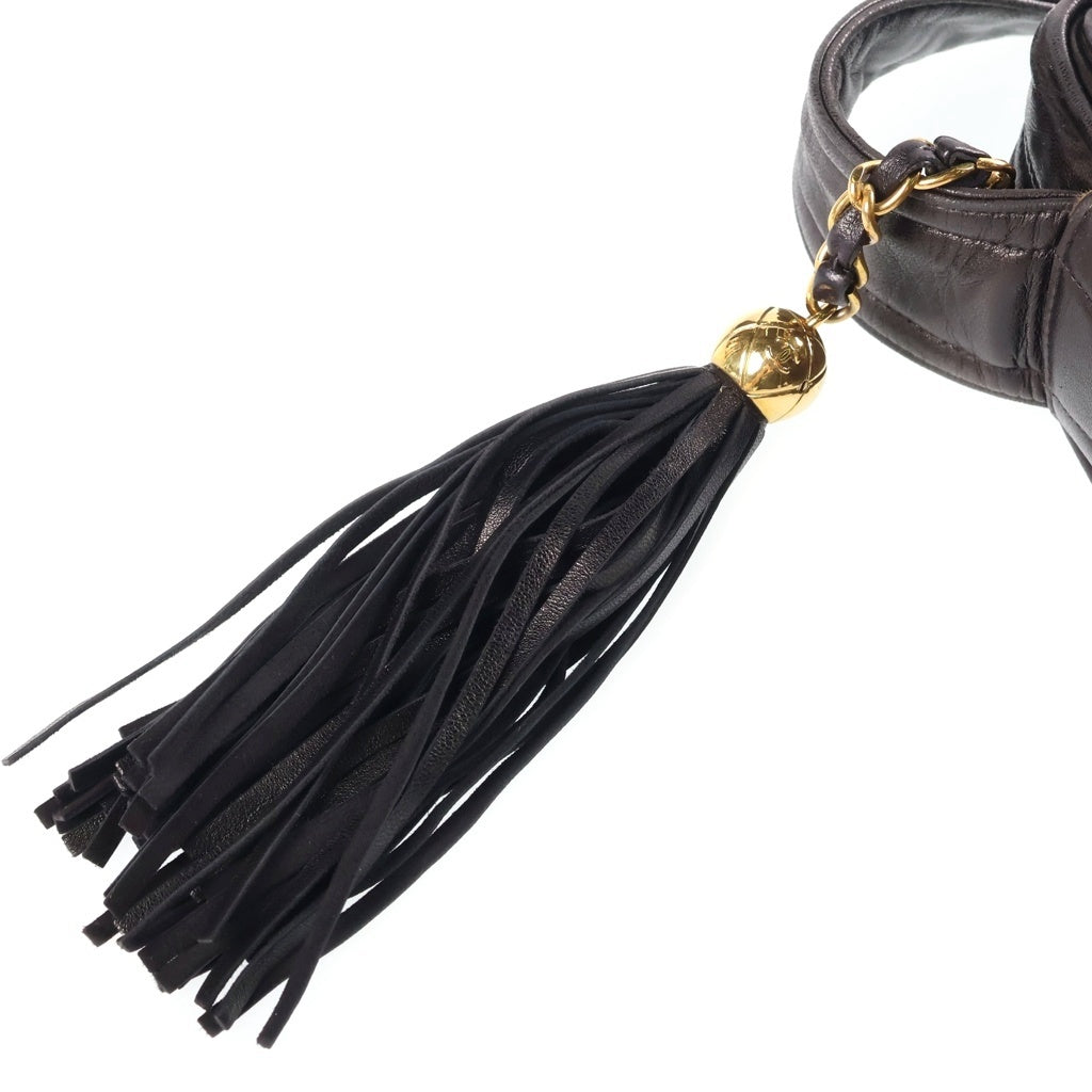 CHANEL(シャネル) Vステッチ フリンジ ショルダーバッグ ブラック ラムスキン ゴールド金具 レディース