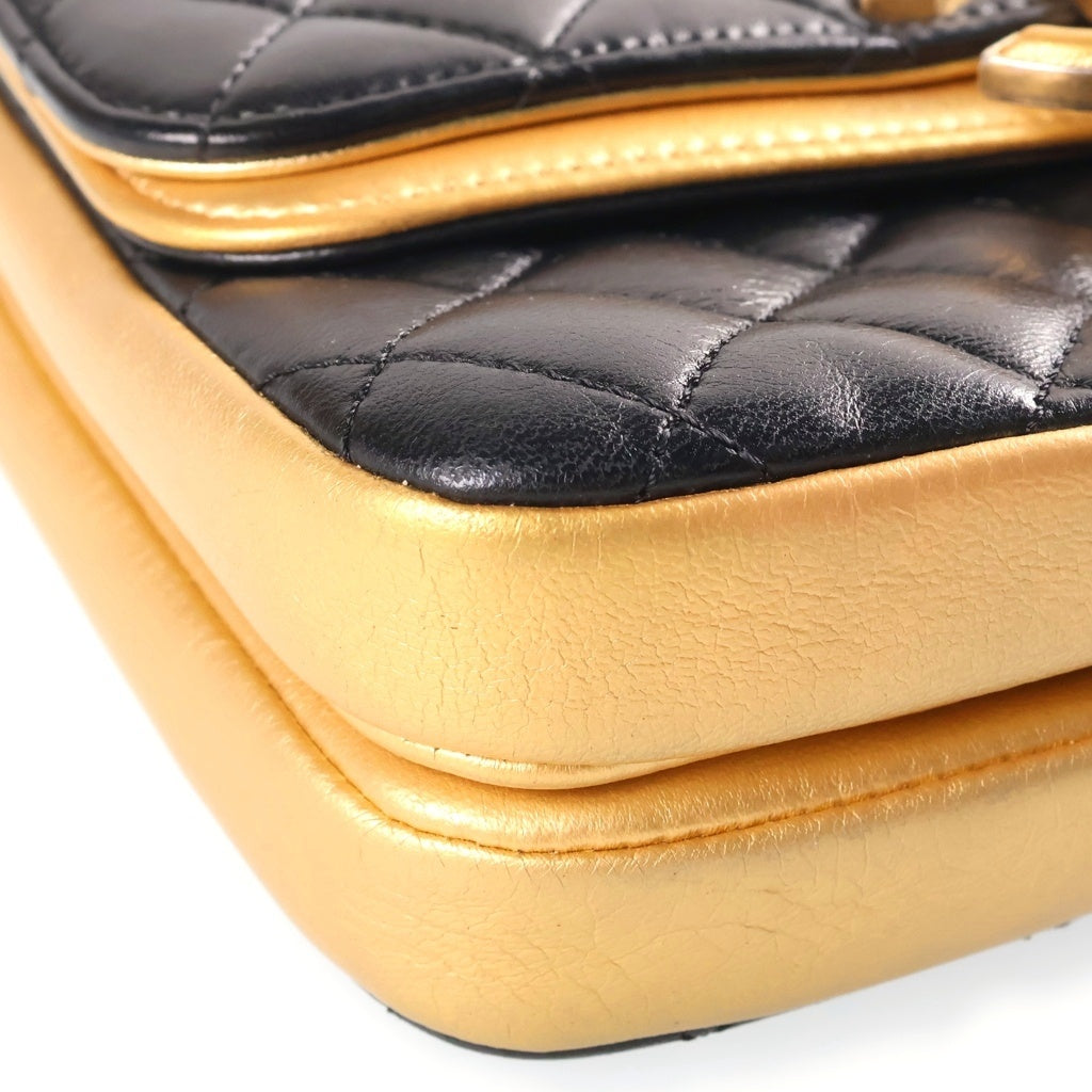 CHANEL(シャネル) ココマーク マトラッセ チェーン ショルダーバッグ ブラック×ゴールド ラムスキン レディース
