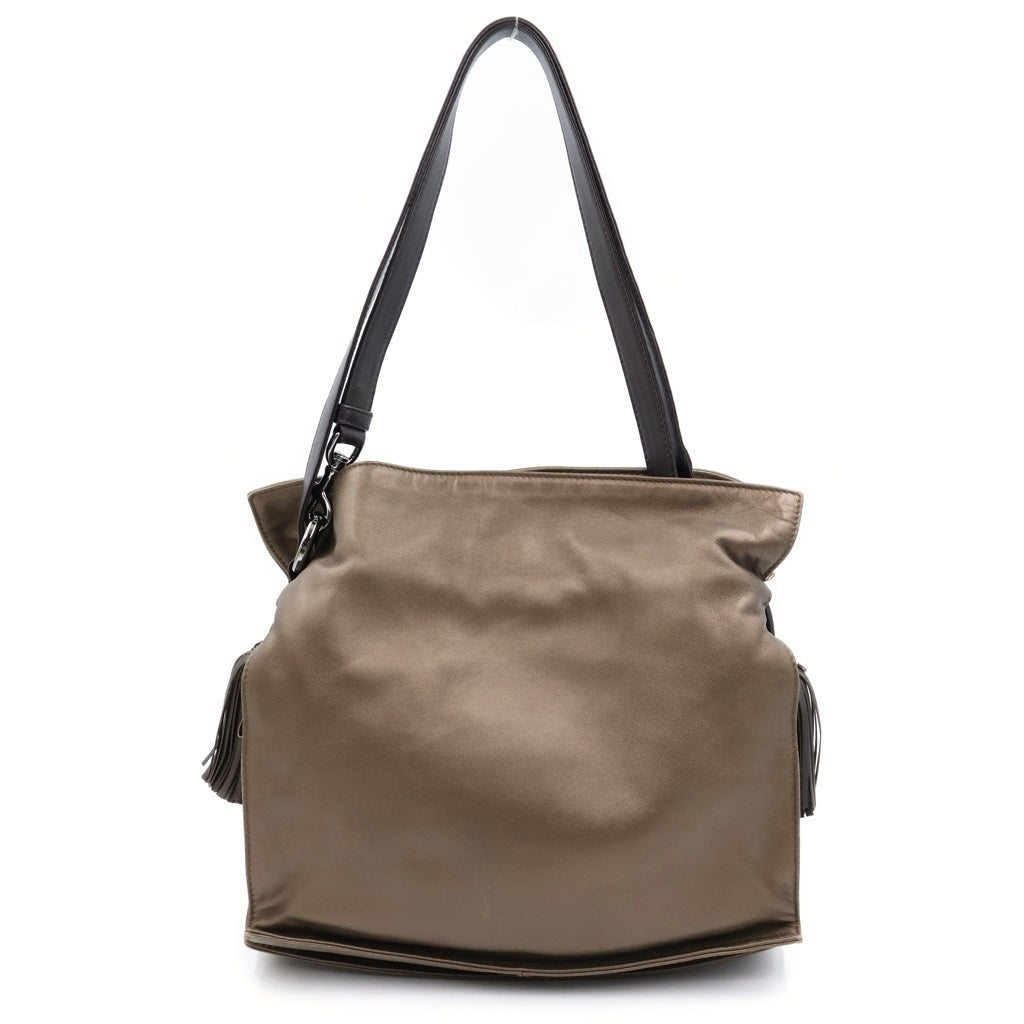 LOEWE(ロエベ) フラメンコ ナッパレザー シルバー金具 フリンジ タッセル 2WAY ショルダーバッグ ハンドバッグ カーキ レディース