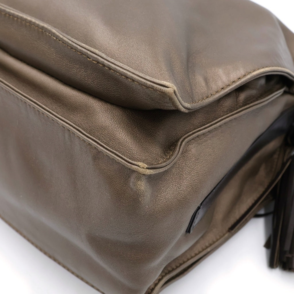 LOEWE(ロエベ) フラメンコ ナッパレザー シルバー金具 フリンジ タッセル 2WAY ショルダーバッグ ハンドバッグ カーキ レディース