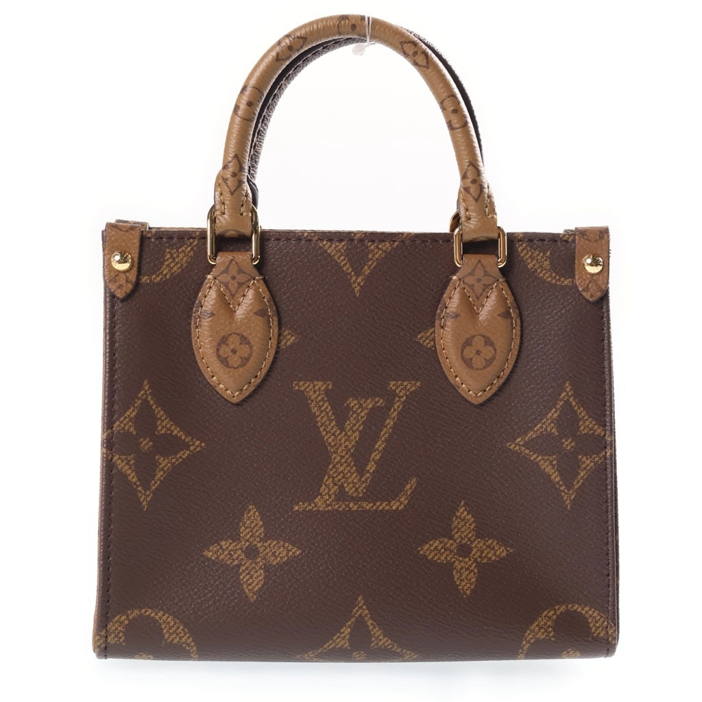 LOUIS VUITTON(ルイヴィトン) モノグラムリバース オンザゴーBB 2WAYハンドバッグ ショルダーバッグ ブラウン レザー×PVC M46839 ゴールド金具 レディース