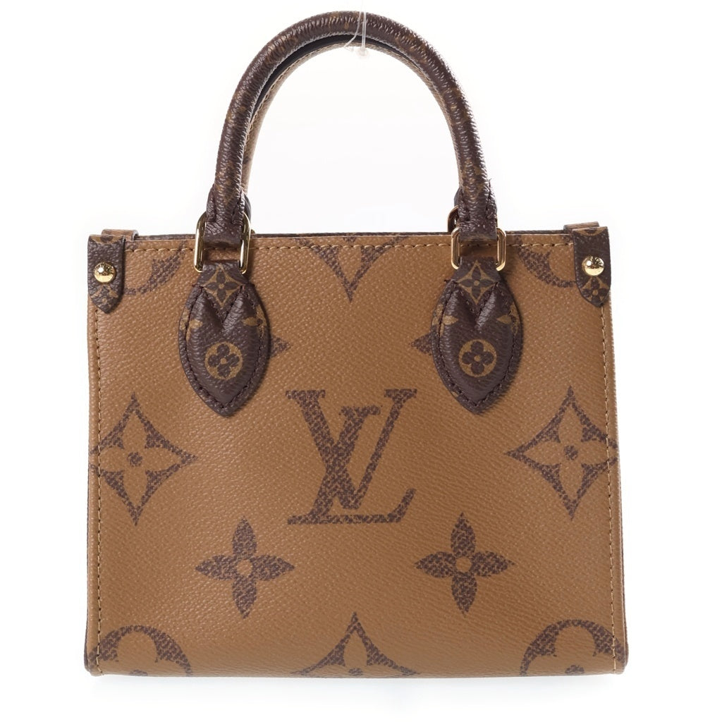 LOUIS VUITTON(ルイヴィトン) モノグラムリバース オンザゴーBB 2WAYハンドバッグ ショルダーバッグ ブラウン レザー×PVC M46839 ゴールド金具 レディース