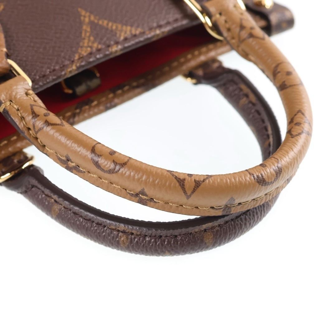 LOUIS VUITTON(ルイヴィトン) モノグラムリバース オンザゴーBB 2WAYハンドバッグ ショルダーバッグ ブラウン レザー×PVC M46839 ゴールド金具 レディース