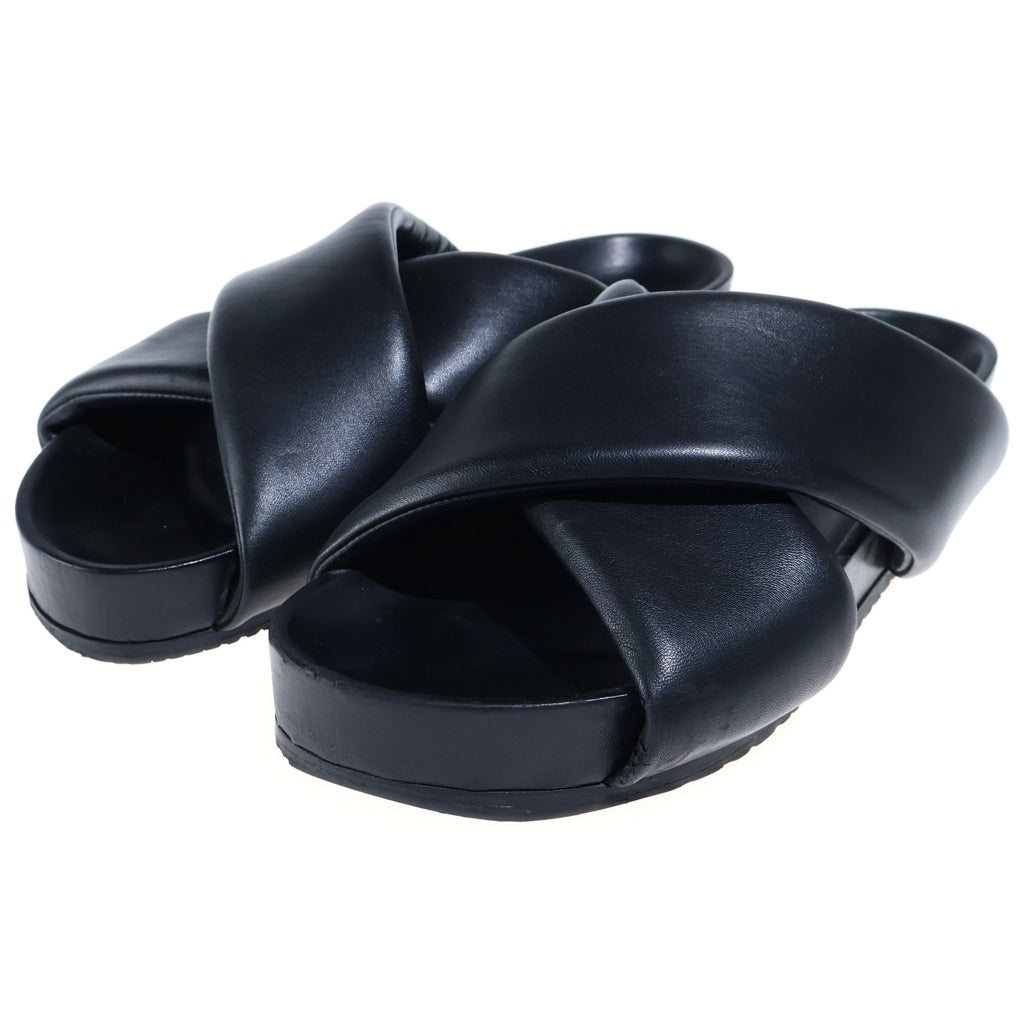 JIL SANDER(ジルサンダー) パデッド クロス ストラップ レザー スライドサンダル フラットサンダル #43 ブラック