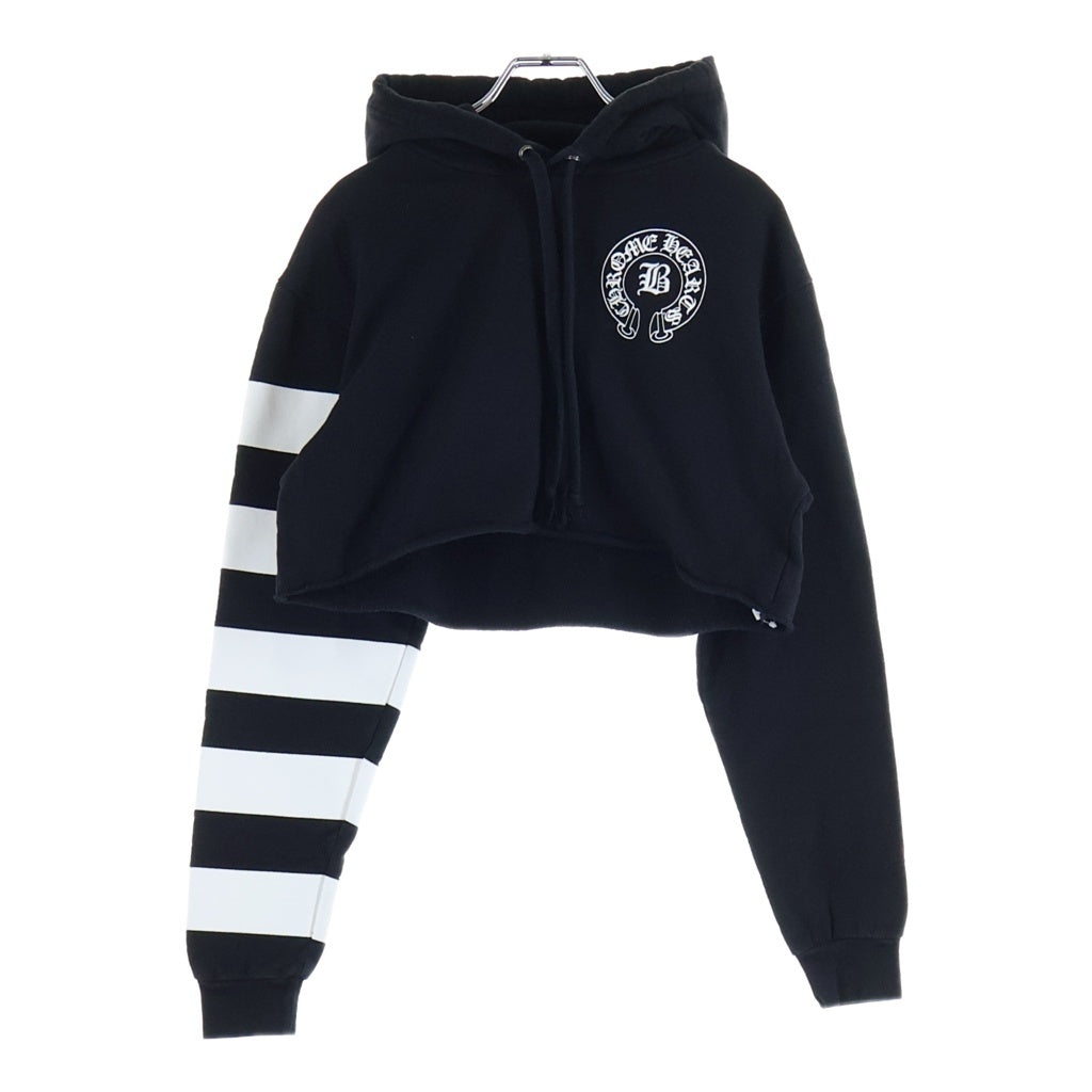 CHROME HEARTS(クロムハーツ) ロゴ刺繍 コットン クロップドパーカー 裏起毛 フーデッドパーカー #SM/MD ブラック/ホワイト レディース