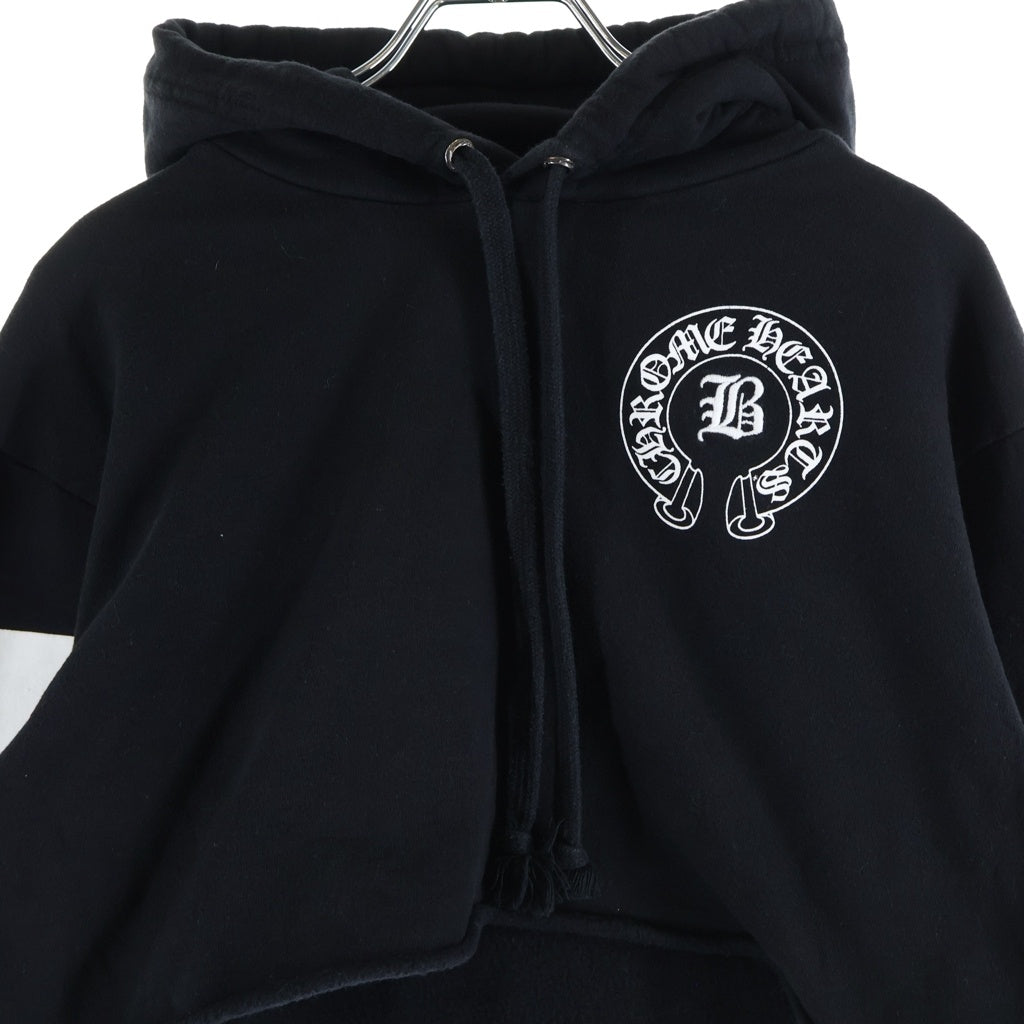 CHROME HEARTS(クロムハーツ) ロゴ刺繍 コットン クロップドパーカー 裏起毛 フーデッドパーカー #SM/MD ブラック/ホワイト レディース