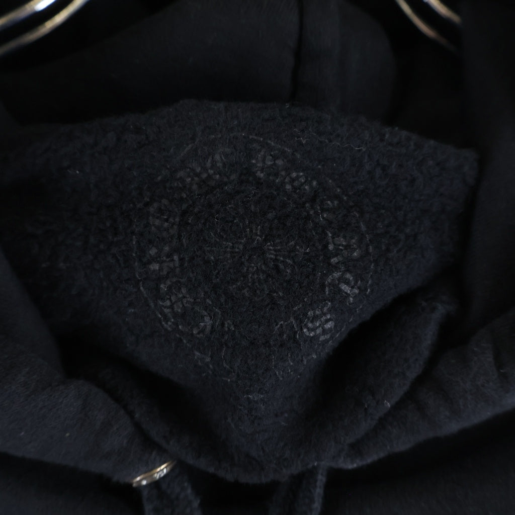CHROME HEARTS(クロムハーツ) ロゴ刺繍 コットン クロップドパーカー 裏起毛 フーデッドパーカー #SM/MD ブラック/ホワイト レディース