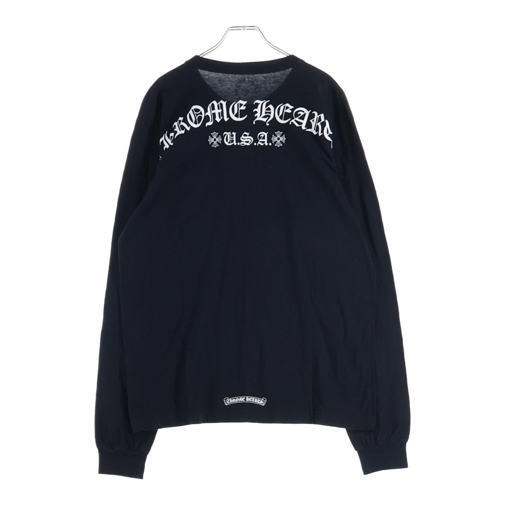CHROME HEARTS(クロムハーツ) フロントポケット バックアーチロゴ コットン ロングスリーブ Tシャツ カットソー #L ブラック 2212 304 0072 レディース