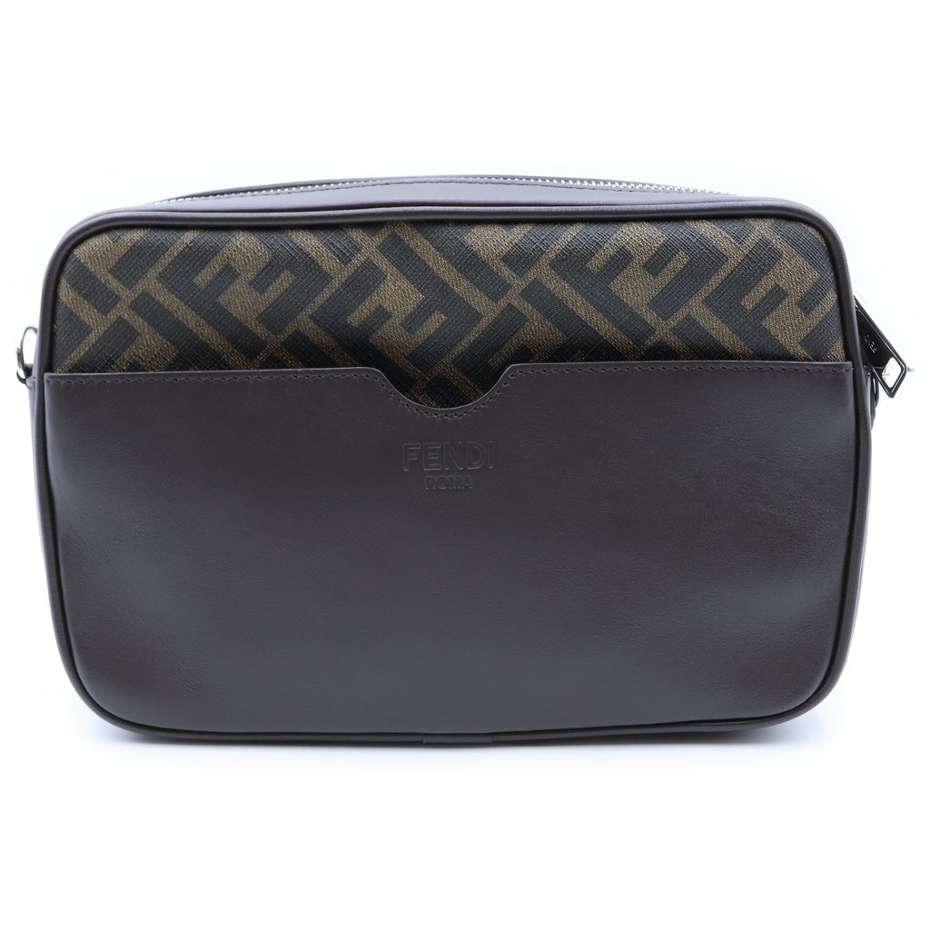 FENDI(フェンディ) ダイアゴナル カメラケース ズッカ ショルダーバッグ ブラウン レザー×PVC 7M0286 シルバー金具 レディース