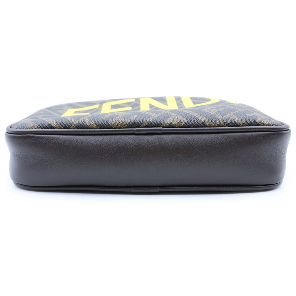 FENDI(フェンディ) ダイアゴナル カメラケース ズッカ ショルダーバッグ ブラウン レザー×PVC 7M0286 シルバー金具 レディース