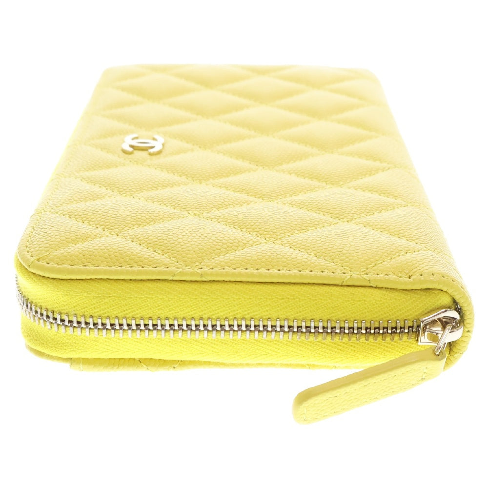 CHANEL(シャネル) マトラッセ クラシック ラウンドファスナー長財布 キャビアスキン イエロー ゴールド金具 AP0242
