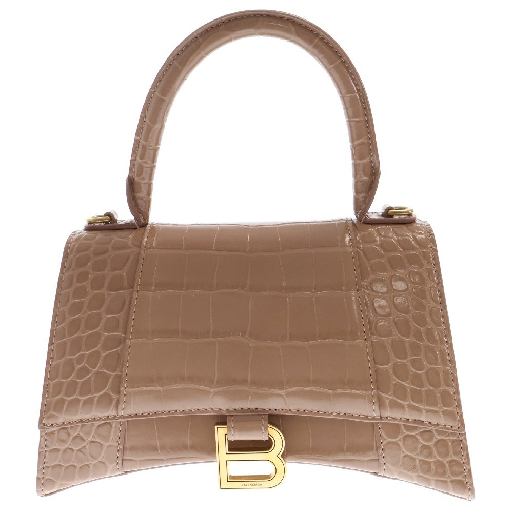 BALENCIAGA(バレンシアガ) アワーグラスXS 2WAYハンドバッグ ベージュ レザー 593546 ストラップ ショルダーバッグ 斜め掛けバッグ ローズピンク ゴールド金具