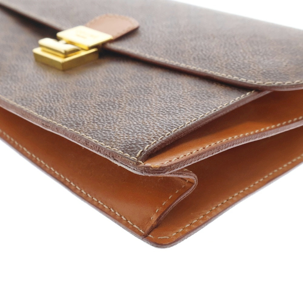 CELINE(セリーヌ) マカダム クラッチバッグ ブラウン レザー ゴールド金具 ポーチ