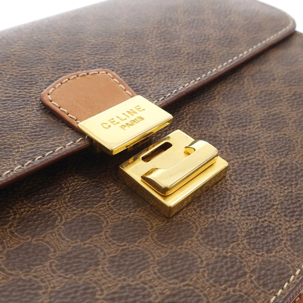 CELINE(セリーヌ) マカダム クラッチバッグ ブラウン レザー ゴールド金具 ポーチ