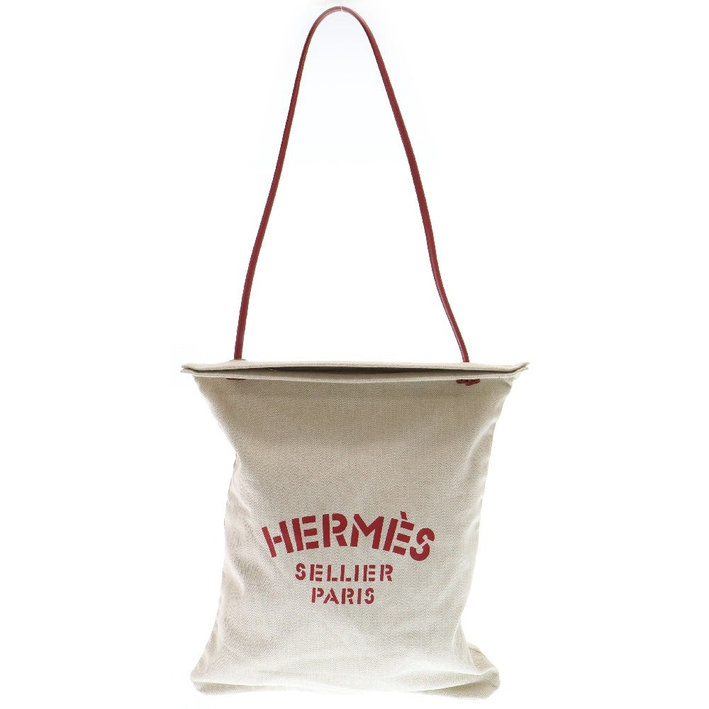 HERMES(エルメス) サック アリーヌ GM ショルダーバック ハンドバッグ 肩掛けバッグ ベージュ×レッド キャンバス