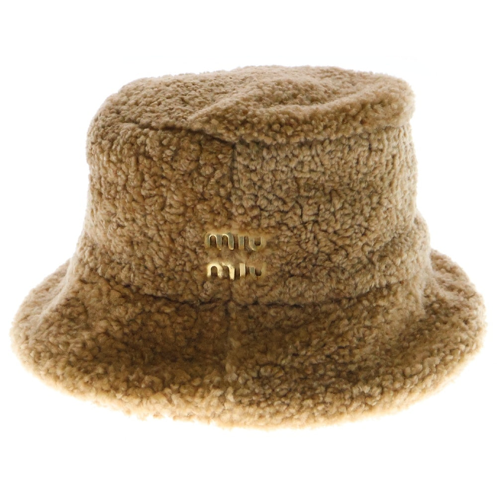miumiu(ミュウミュウ) 22AW ムートン ボア ロゴバスケットハット ブラウン レディース 5HC196