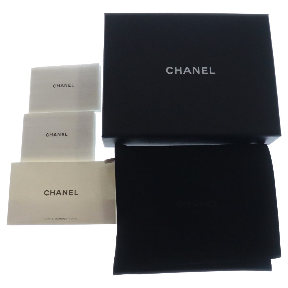 CHANEL(シャネル) ココマーク ラインストーン キャビアスキン レザーコンパクトジップウォレット 財布 ベージュ