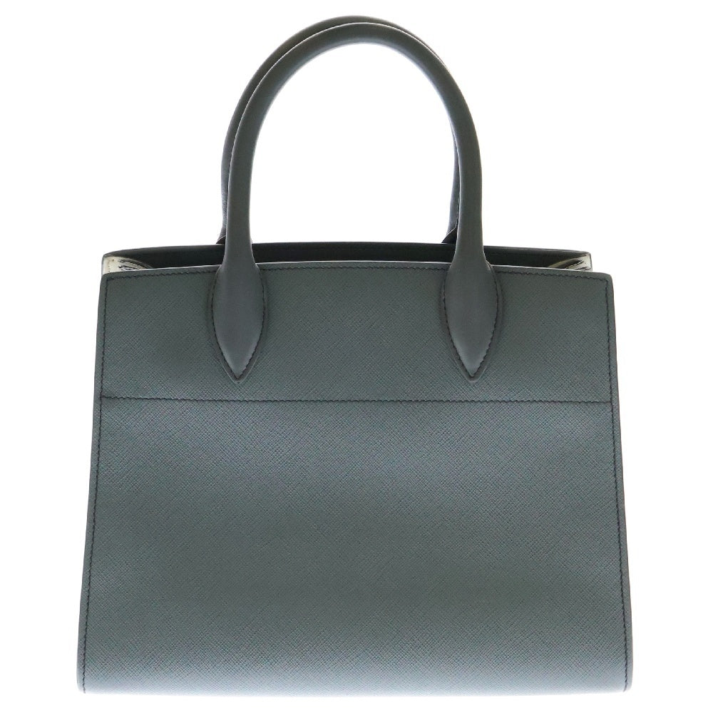 PRADA(プラダ) ビブリオテークバッグ 2wayハンドバッグ グレー×ホワイト サフィアーノレザー ハンドバッグ 1BA050
