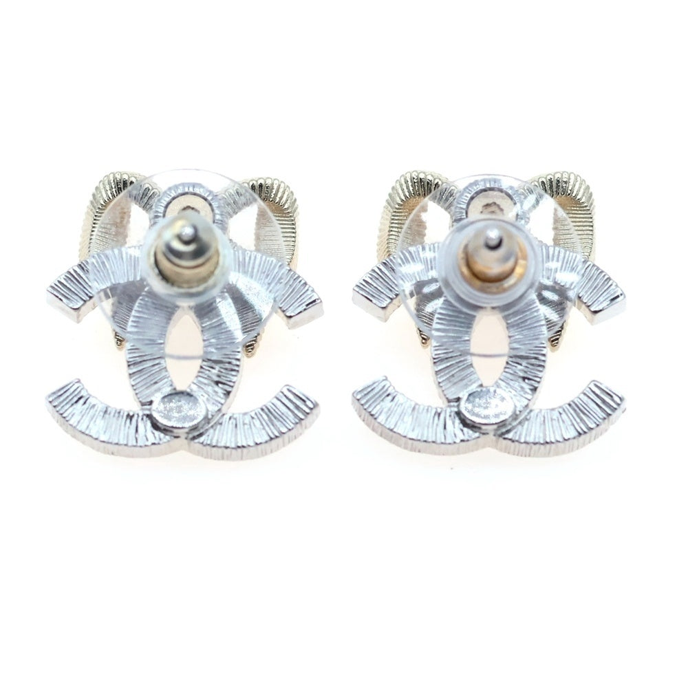 CHANEL(シャネル) ココマーク リボンモチーフ ピアス ストラス ラインストーン ゴールド×シルバー B24K