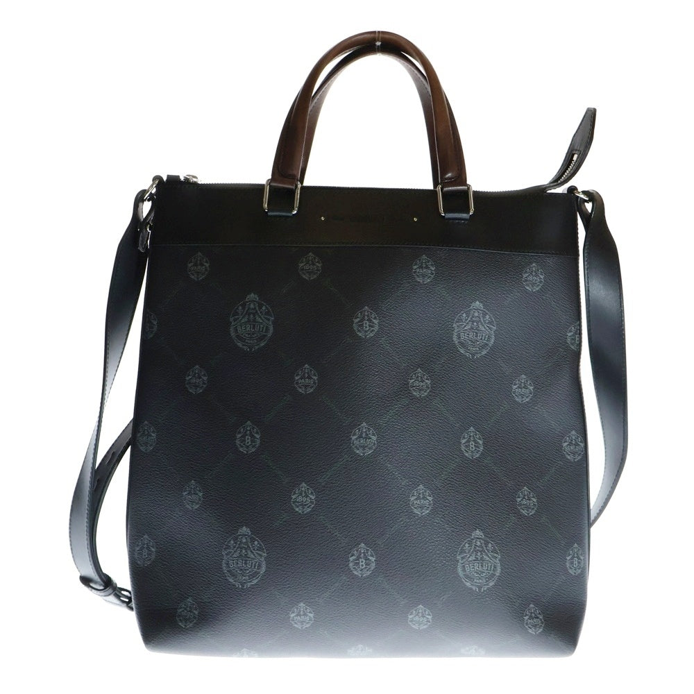 Berluti(ベルルッティ) パッセンジャーバーティカル 2WAY レザー トート ハンド ショルダーバッグ ブラック/ブラウン OB2456