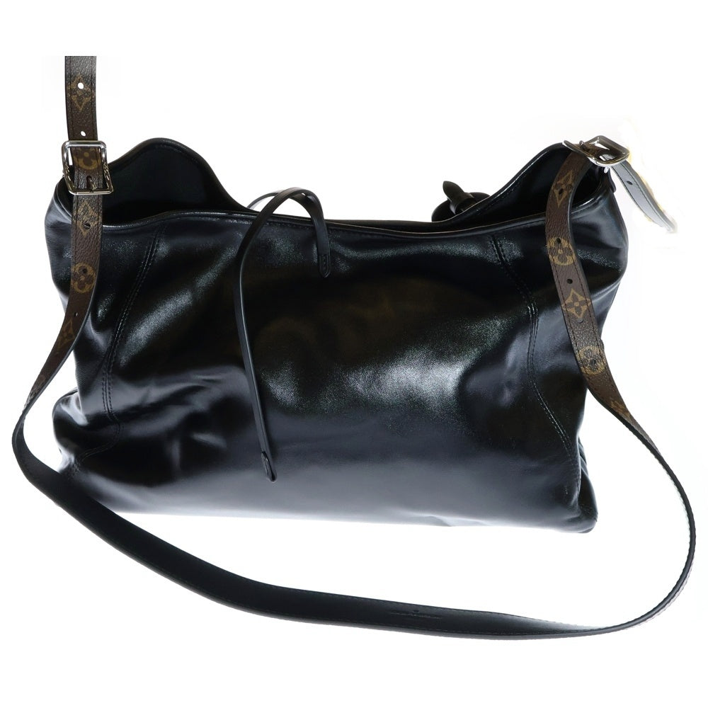 LOUIS VUITTON(ルイヴィトン) モノグラム キャリーオールバイブMM ポーチ付 レザーショルダーバッグ ブラック レディース M25143