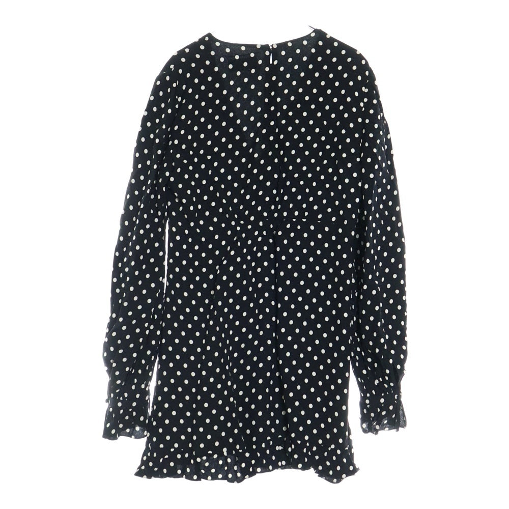 SAINT LAURENT PARIS(サンローランパリ) 21SS ドット総柄 レーヨン Vネック ミディアムワンピース ブラック レディース 682087