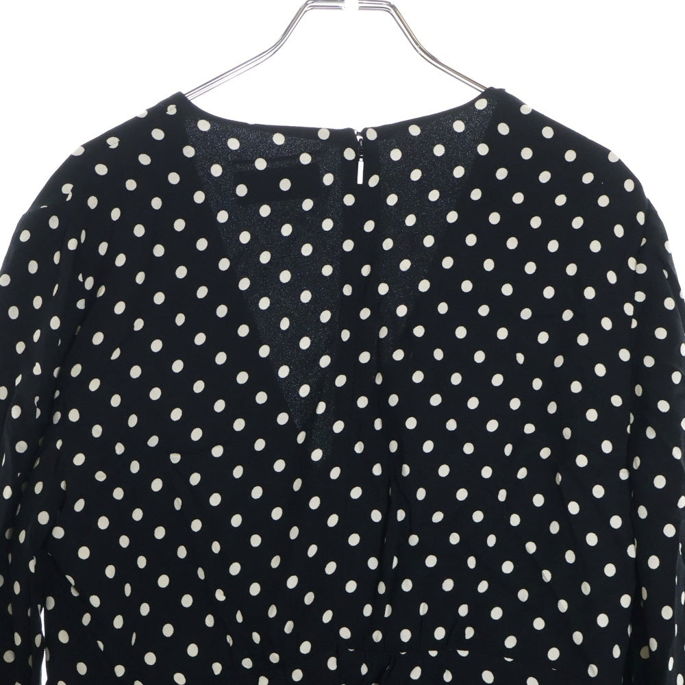 SAINT LAURENT PARIS(サンローランパリ) 21SS ドット総柄 レーヨン Vネック ミディアムワンピース ブラック レディース 682087