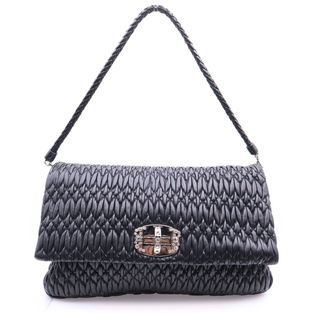 miumiu(ミュウミュウ) ナッパ クリスタル ショルダーバッグ チェーンバッグ ブラック シルバー金具 レザー