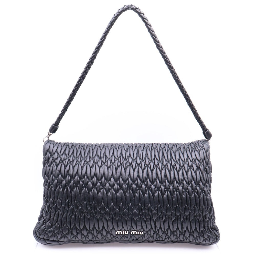 miumiu(ミュウミュウ) ナッパ クリスタル ショルダーバッグ チェーンバッグ ブラック シルバー金具 レザー