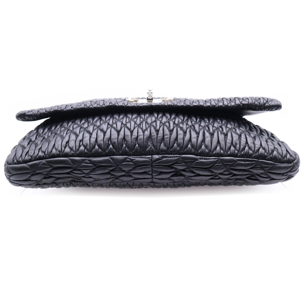 miumiu(ミュウミュウ) ナッパ クリスタル ショルダーバッグ チェーンバッグ ブラック シルバー金具 レザー