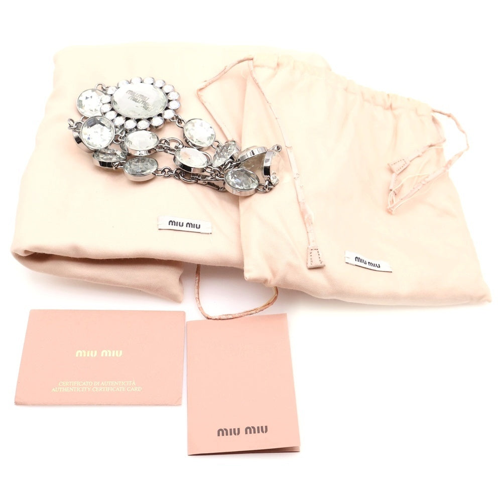 miumiu(ミュウミュウ) ナッパ クリスタル ショルダーバッグ チェーンバッグ ブラック シルバー金具 レザー