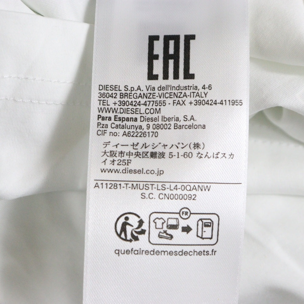 DIESEL(ディーゼル) DDDロゴ クルーネック 長袖 Tシャツ ロンT ホワイト A11281
