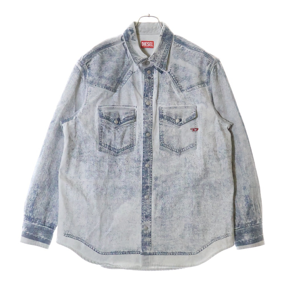 DIESEL(ディーゼル) D OCEAN ロゴ刺繍 転写プリント オーバーサイズ スナップボタン デニム トラッカージャケット グレー A09344