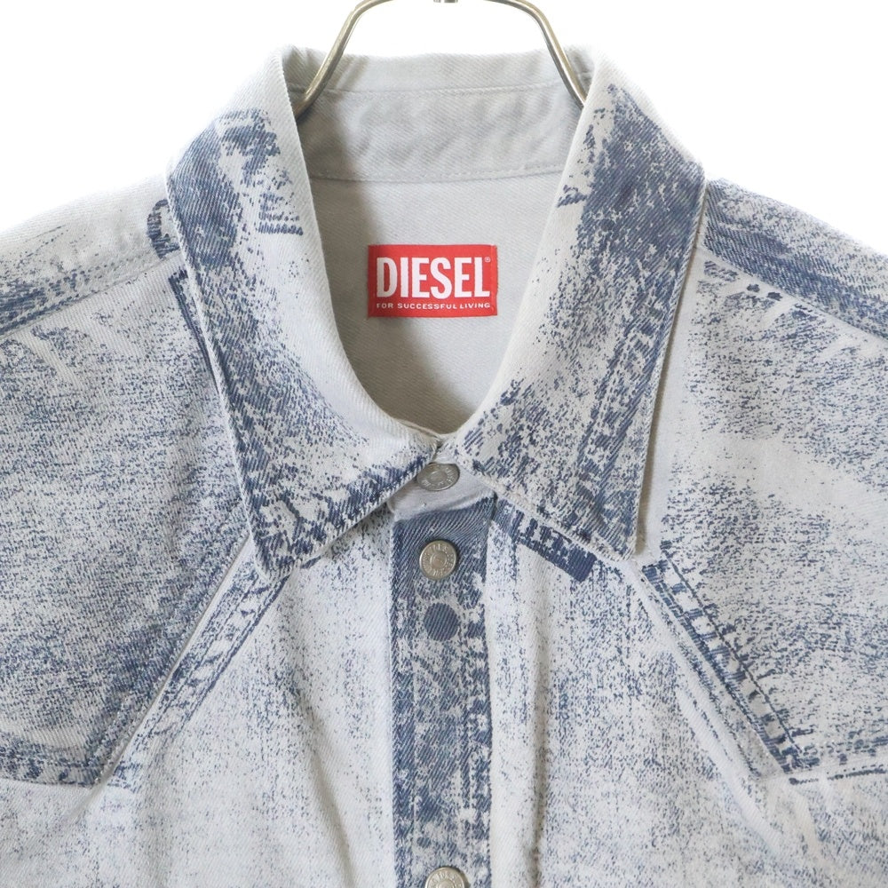 DIESEL(ディーゼル) D OCEAN ロゴ刺繍 転写プリント オーバーサイズ スナップボタン デニム トラッカージャケット グレー A09344