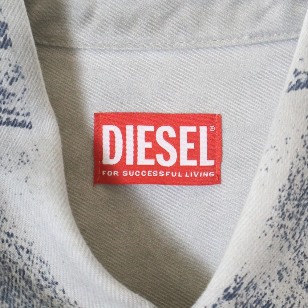 DIESEL(ディーゼル) D OCEAN ロゴ刺繍 転写プリント オーバーサイズ スナップボタン デニム トラッカージャケット グレー A09344