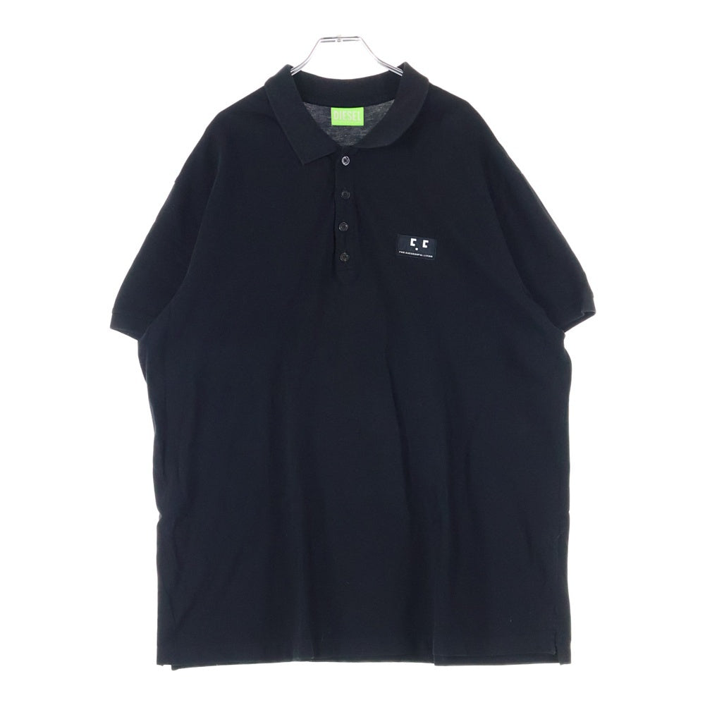 DIESEL(ディーゼル) ワッペンロゴ オーバーサイズ 半袖ポロシャツ カットソー ブラック