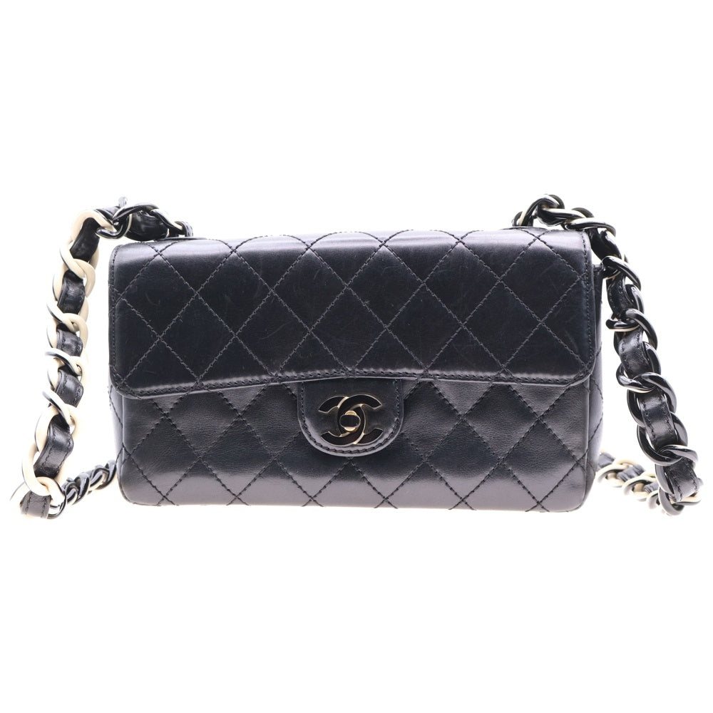 CHANEL(シャネル) マトラッセ20 シングルフラップ プラチェーンショルダーバッグ ブラック×ホワイト ラムスキン プラスチック金具 ショルダーバッグ